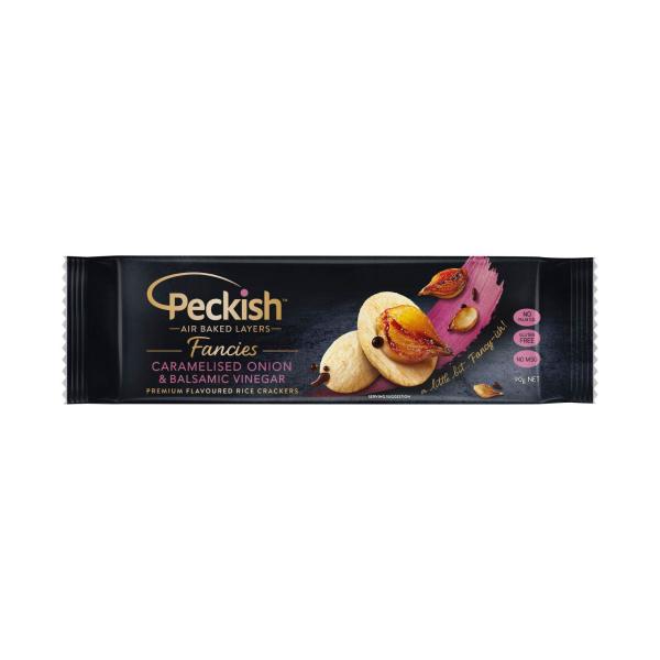 PECKISH FANCIES RICE CRACKERS:CARAMELISED ONIO:.:90 GRAM