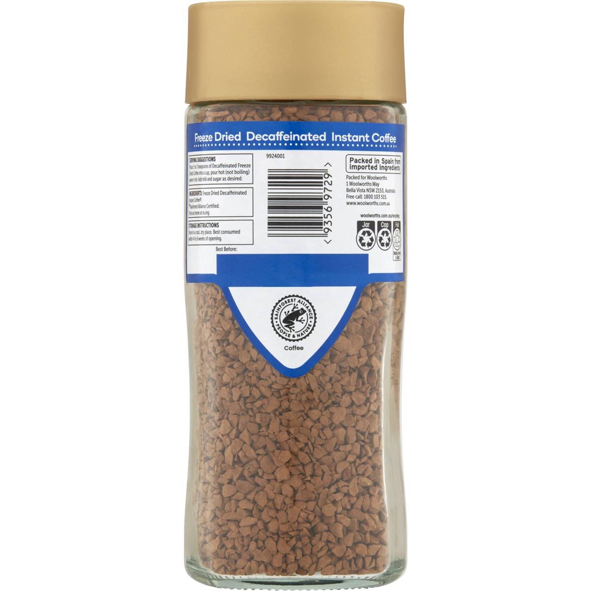 Woolworths Freeze Dried Coffee Decaf 100g