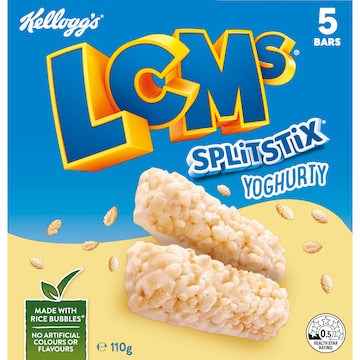 Kellogg's LCMs Split Stix Yoghurty Rice Bubbles Snack Bars 5 pack
