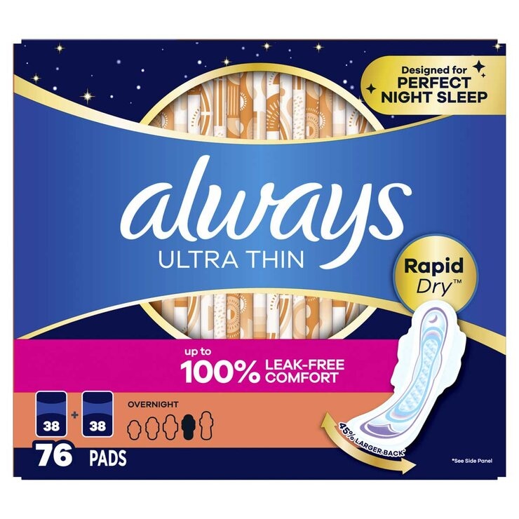 Always Ultra Thin Overnight Pad With Wings 76 Pack