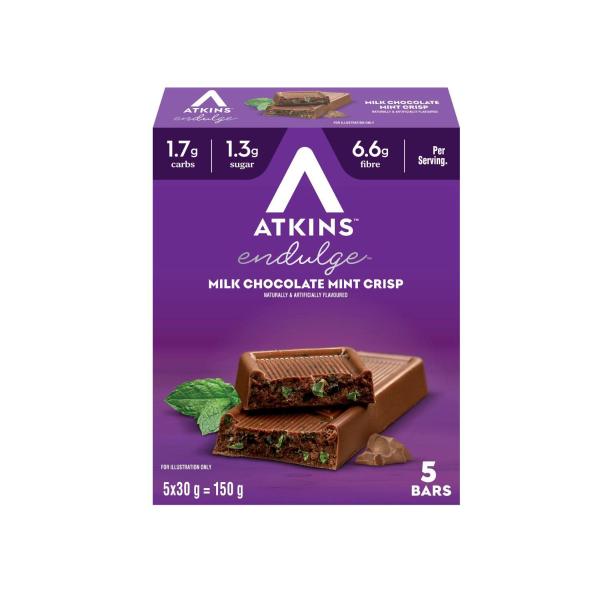 ATKINS LOW CARB ENDULGE BAR MILK CHOCOLATE MINT CRISP 5X30G 150G