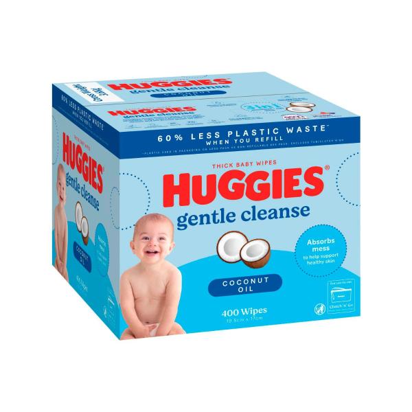 HUGGIES GENTLE CLEANSE BABY WIPES COCONUT OIL 400 PACK