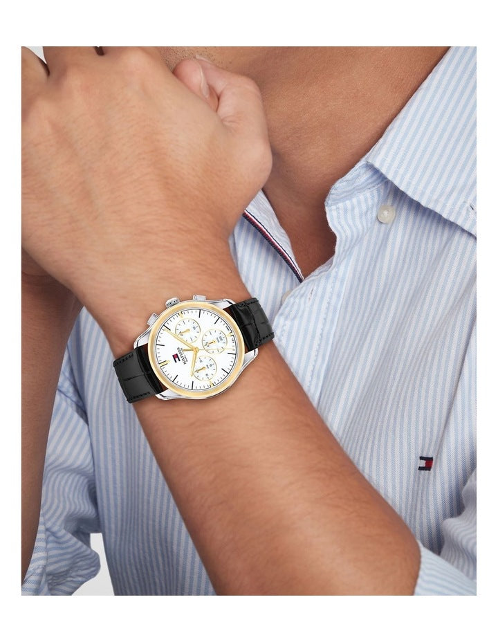The Empire Black Leather White Dial Men's Watch