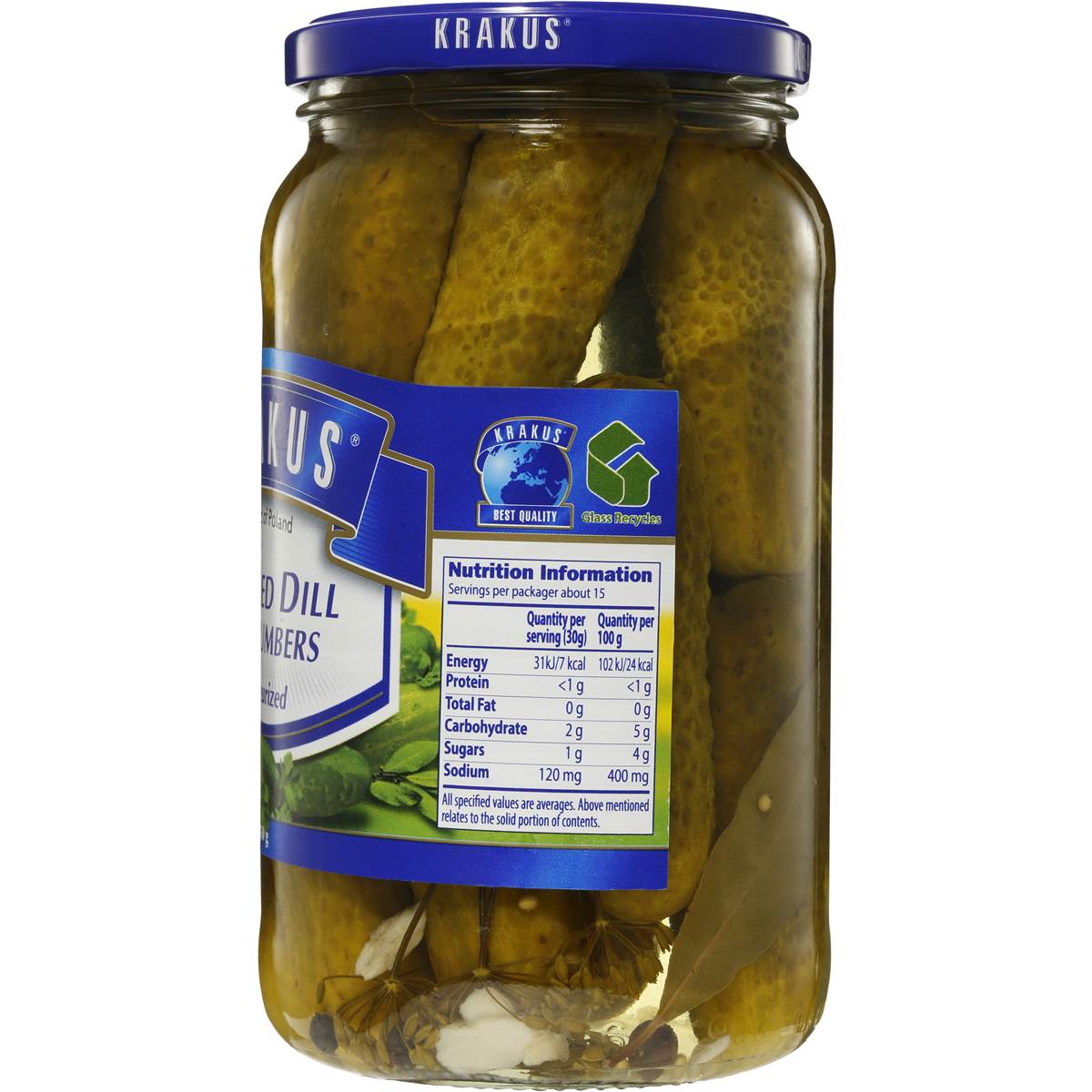 Krakus European Foods Pickled Dill Cucumbers 850g