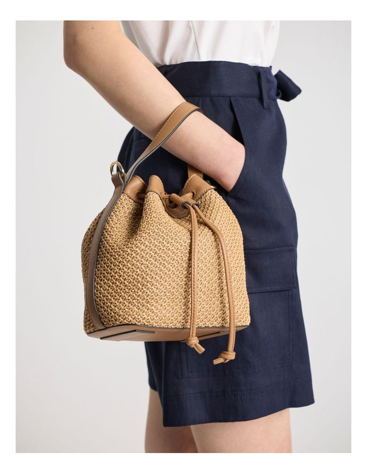 Adalee Raffia Bucket Bag in Oak Multi