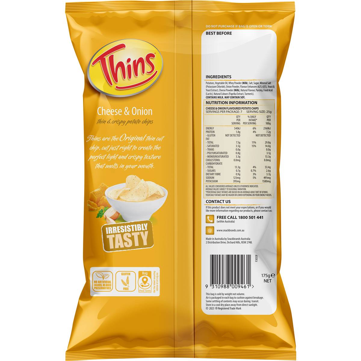 Thins Cheese & Onion Chips 175g