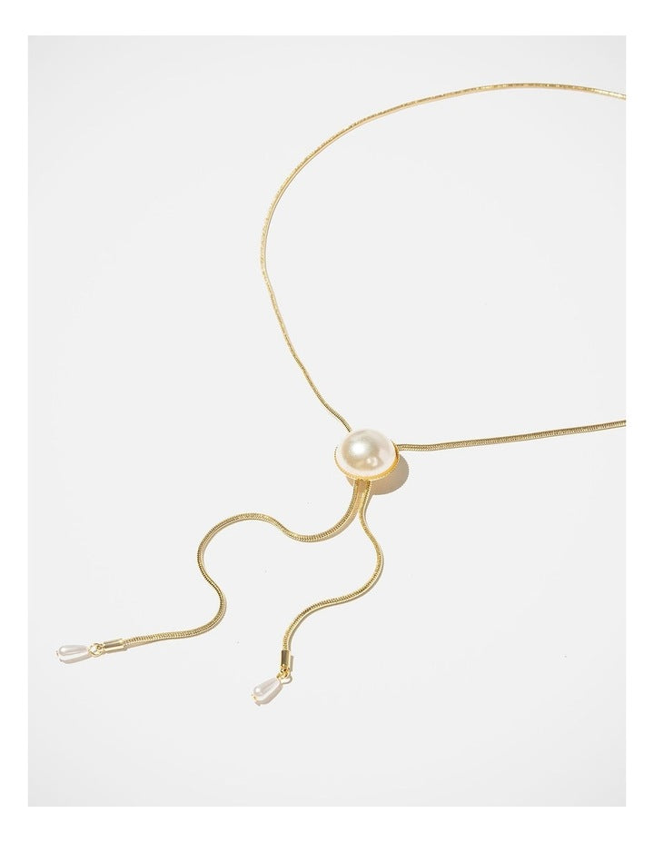 Barcs Pearl Button Lariat Necklace in Gold