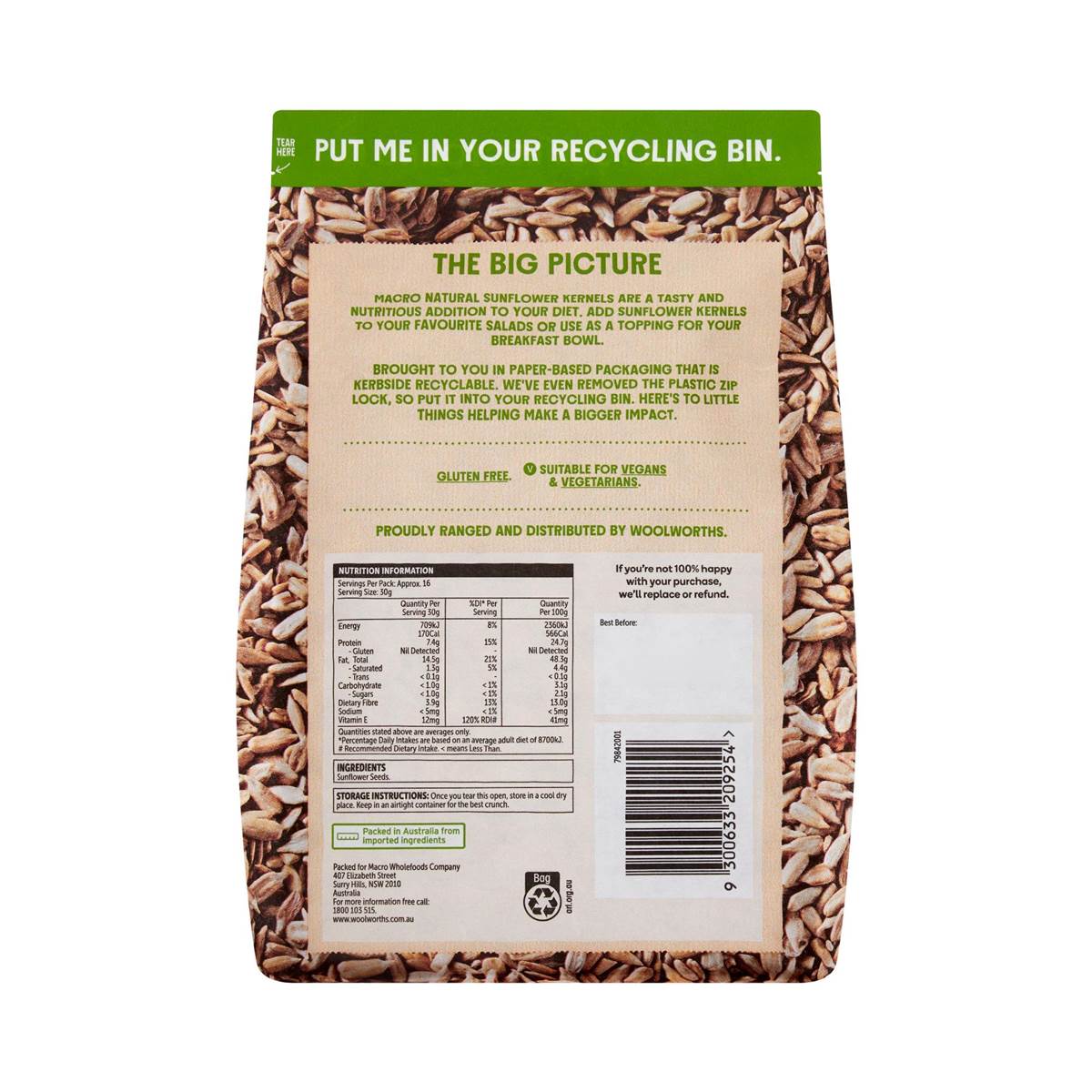 Macro Natural Sunflower Kernels 500g