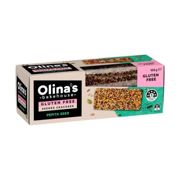 OLINA'S BAKEHOUSE SEEDED CRACKERS NO GLUTEN PEPITA SEED:100G