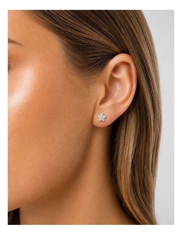 Brilliant Flower Stud Earrings in Silver