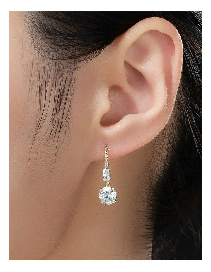 Gregory Ladner Round CZ Drop Earrings With Pave Arm Detail GJEF065M in Gold