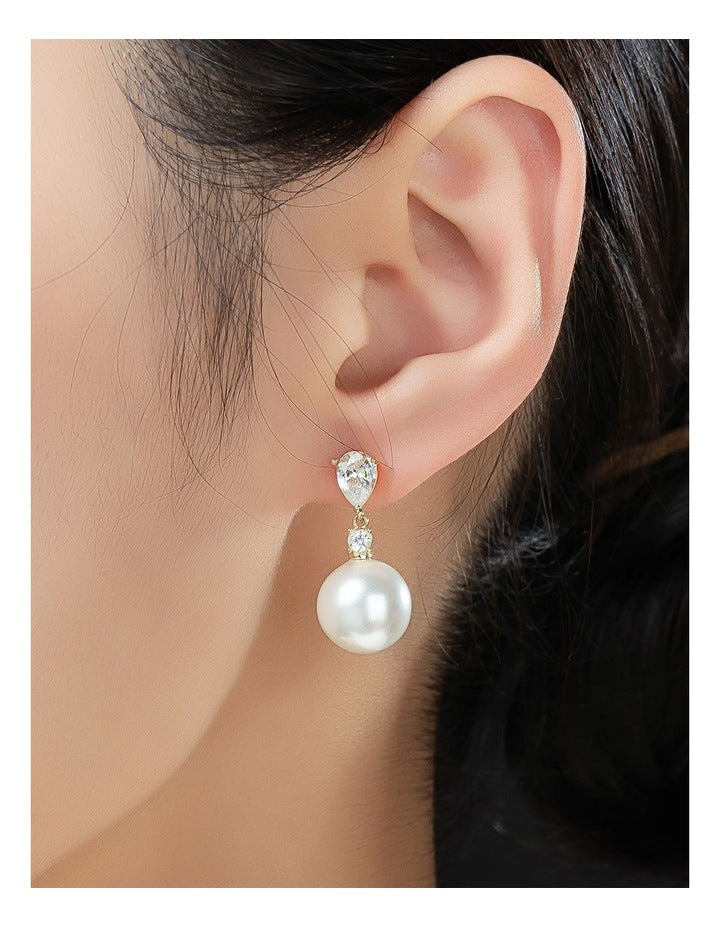 Gregory Ladner Pear CZ Earrings With Round Pearl Drop GJEF075M in Gold