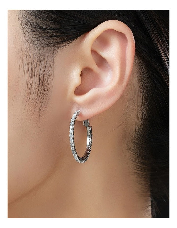 Gregory Ladner Hoop Earrings With CZ Edge GJEF145M in Rhodium