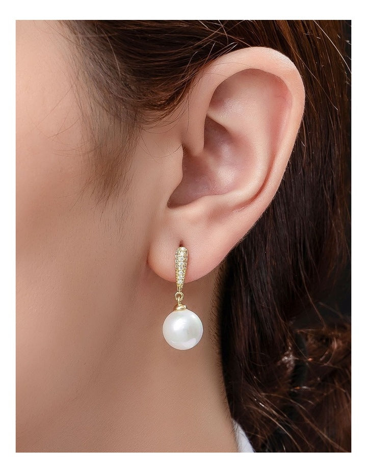 Gregory Ladner Pearl Drop Earrings With CZ Arm GJEF166M in Gold