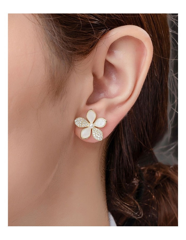Gregory Ladner Mother Of Pearl CZ Daisy Earrings GJEF173M in Gold