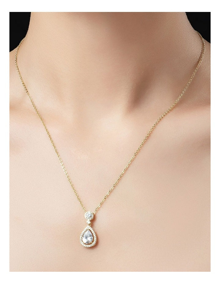 Gregory Ladner Pear CZ Pendant Necklace GJNF015M in Gold