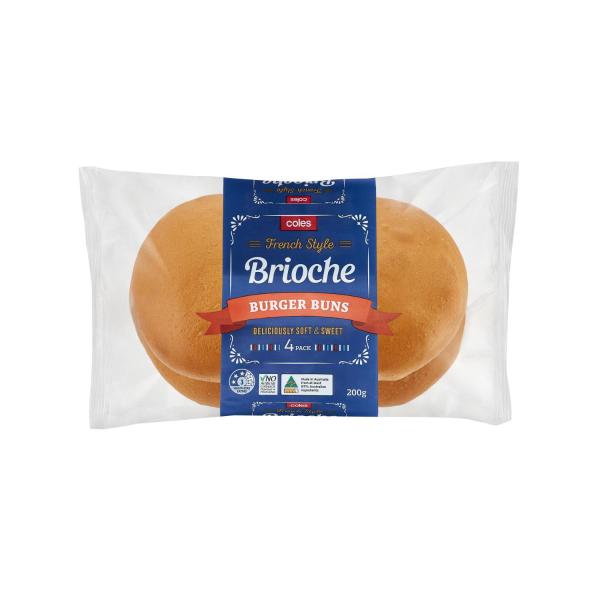 COLES BRIOCHE BURGER BUNS 4PK