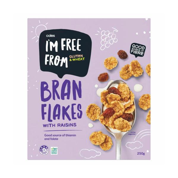 COLES I'M FREE FROM BRANFLAKES WITH RAISINS:250G