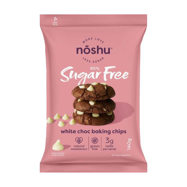NOSHU 95% SUGAR FREE WHITE CHOC BAKING CHIPS 140G