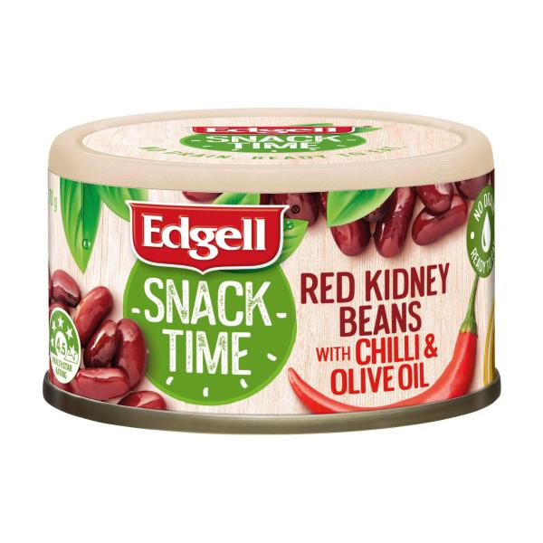 EDGELL SNACK TIME RED KIDNEY BEANS WITH CHILLI AND OLIVE OIL 70G