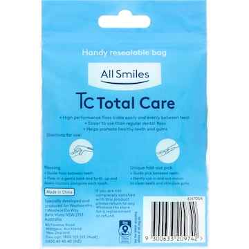 Woolworths All Smiles Dental Floss Total Care Mint Picks 36 pack