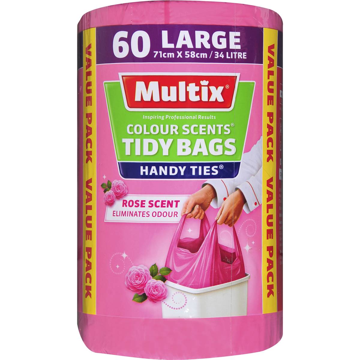 Multix Kitchen Tidy Bags Large Colour Scents Rose 60 Pack