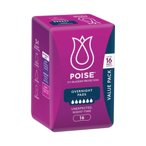 POISE OVERNIGHT PADS 16 PACK