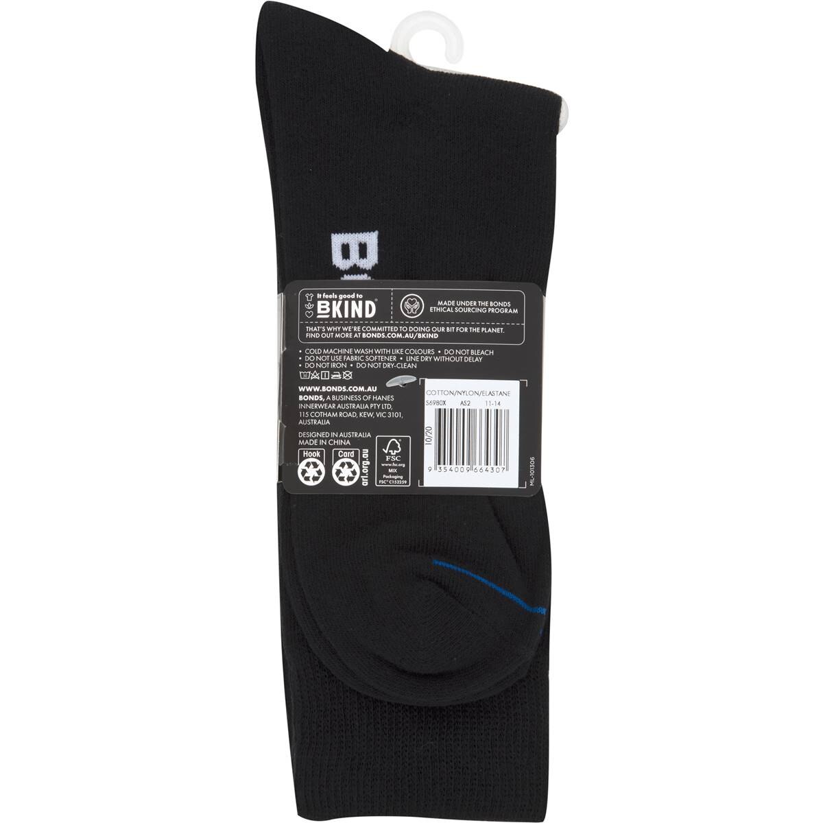 Bonds Socks Mens Black Size 11-14 Assorted 3 Pack