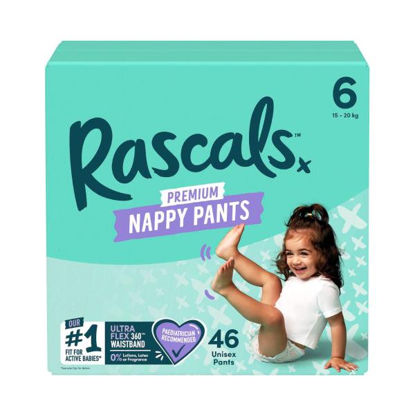 RASCALS PREMIUM NAPPY PANTS SIZE 6 (15-20KG) 46 PACK