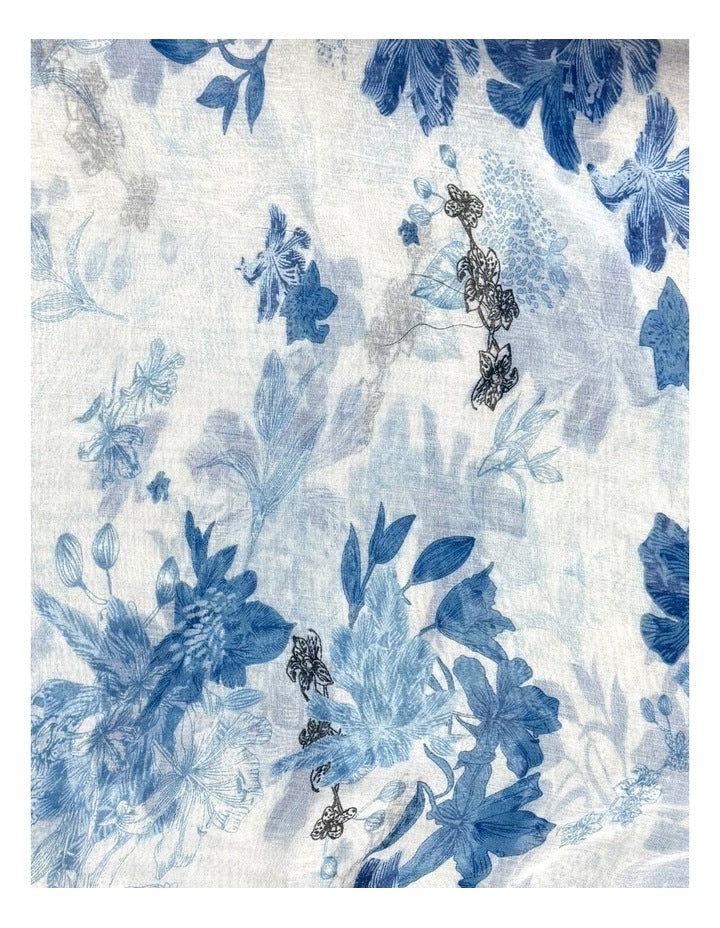 Gregory Ladner Soft Floral Print With Tassels Gnkf026M In Blue