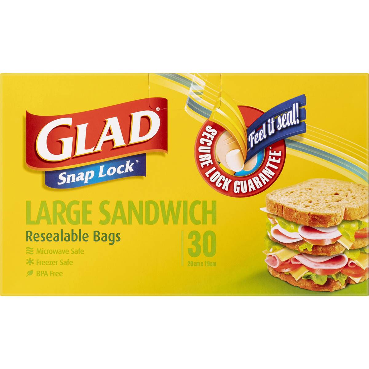 Glad Snap Lock Resealable Large Sandwich Bags 30 pack
