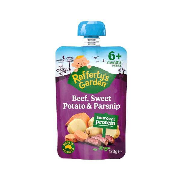 RAFFERTYS GARDEN BEEF SWEET POTATO & PARSNIP 6 MTHS 120G