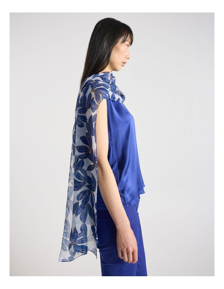Waterlily Silk Scarf in Blue Multi