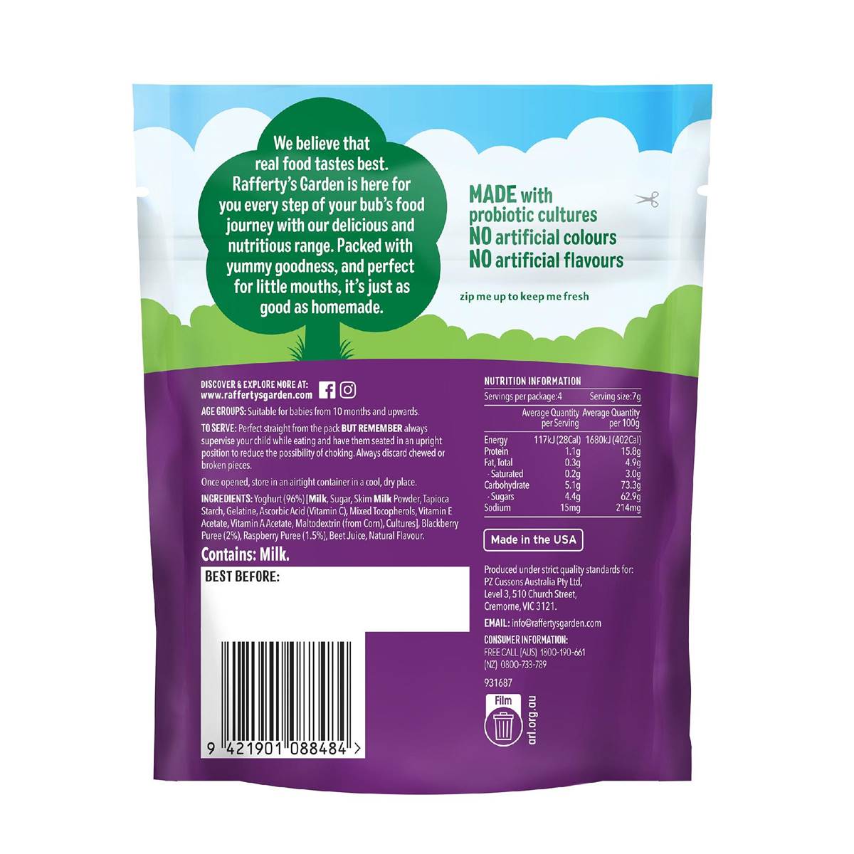 Rafferty's Garden Mixed Berry Yoghurt Buttons Baby Food Snack 12+ Months 28g