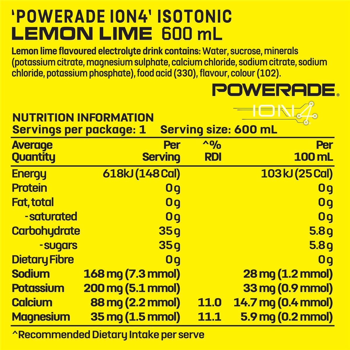 Powerade Ion4 Lemon Lime Sports Drink Sipper Cap 600ml