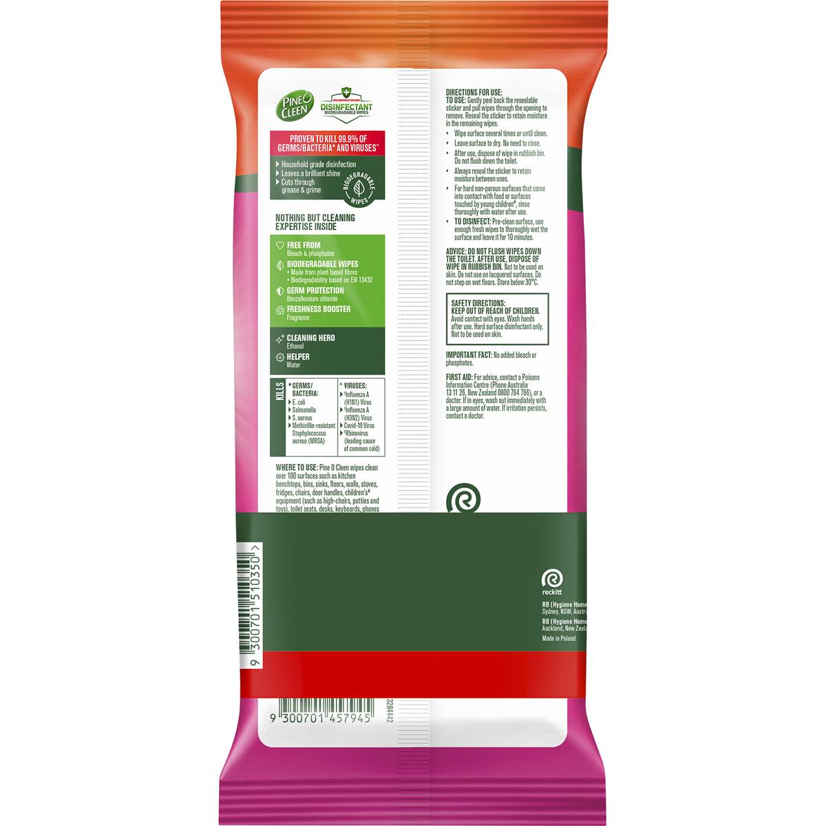 Pine O Cleen Disinfectant Biodegradable Wipes Tropical Blossom 220 Pack