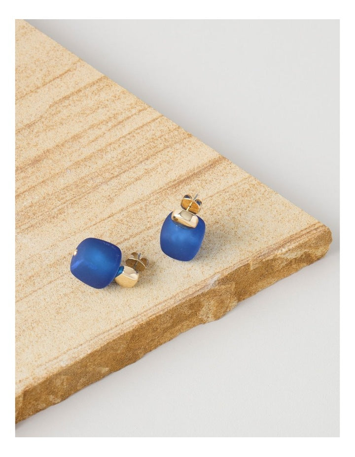 Frosted Cube Drop Earring in Blue