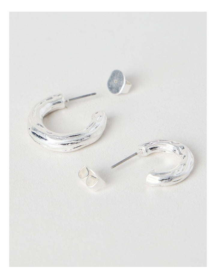 Matte Hoop Earrings 2-Pack in Silver