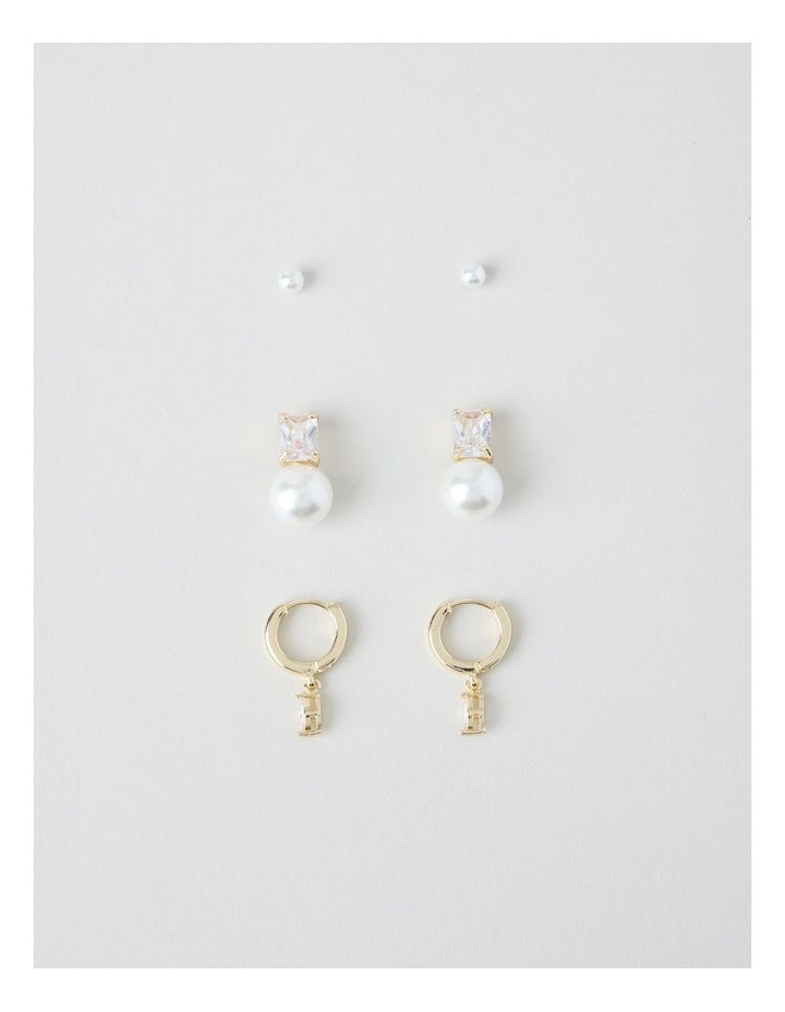 Cubic Zirconia Earrings 3 Pack in Gold