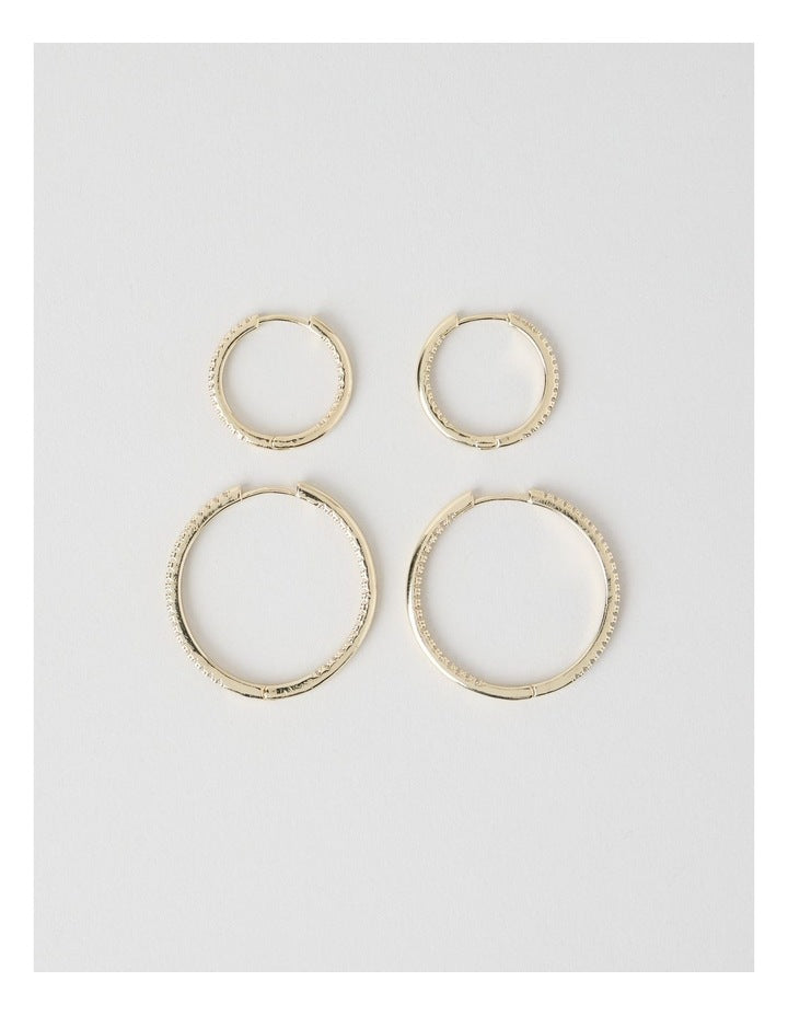 Crystal Hoop Earrings in Gold 2 Pack