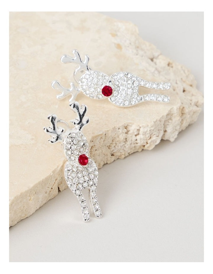 Novelty Dangling Reindeer Earring in Silver