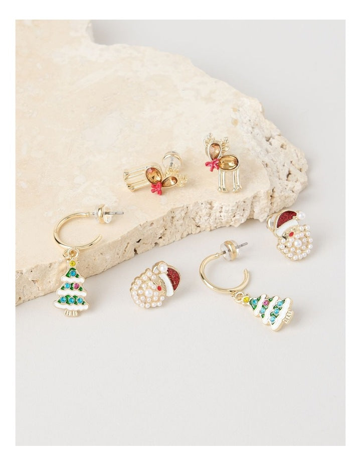 Novelty Santa Christmas Earring Set 3 Pack