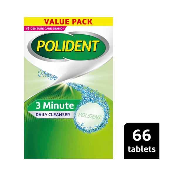 POLIDENT 3 MINUTE DENTURE CLEANSER 66 TABLETS