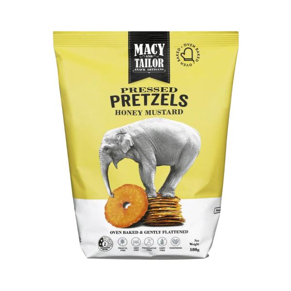MACY & TAILOR PRESSED PRETZELS 180G:HONEY MUSTARD:.:180 GRAM