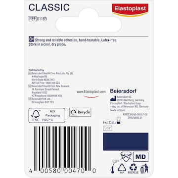 Elastoplast Hand Tearable Classic Fixation Tape For Dressings & Wounds 5m each