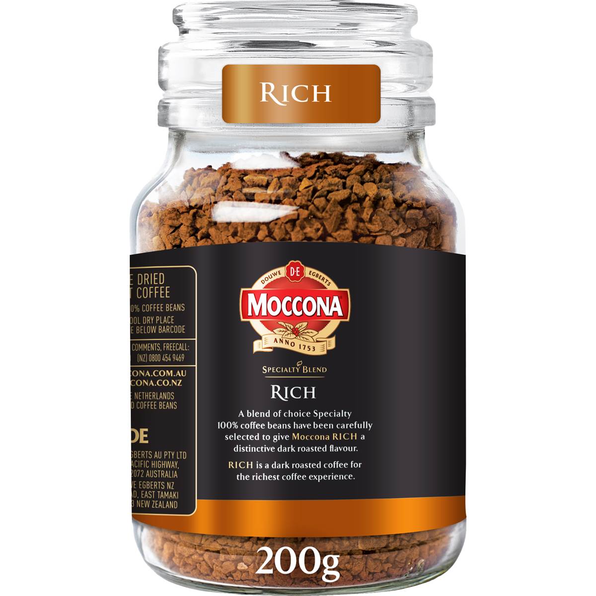Moccona Freeze Dried Instant Coffee Specialty Blend Rich 200g