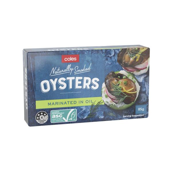 COLES SMOKED OYSTERS IN OIL 85G