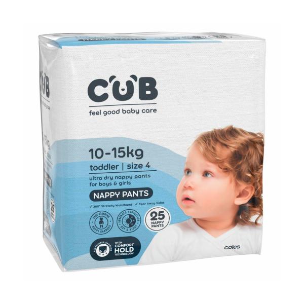 CUB NAPPY PANTS TODDLER SIZE 4 (10-15KG) 25 PACK