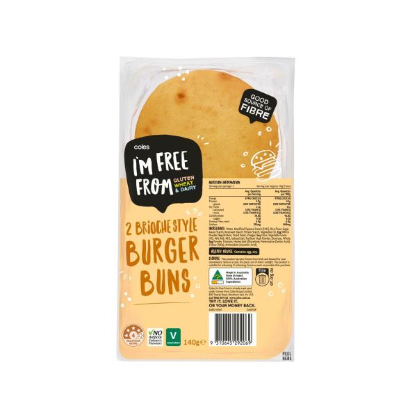 COLES I'M FREE FROM BRIOCHE STYLE ROLLS 2PK
