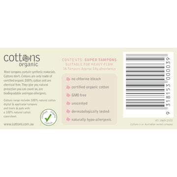 Cottons Organic Tampons Super 16 pack